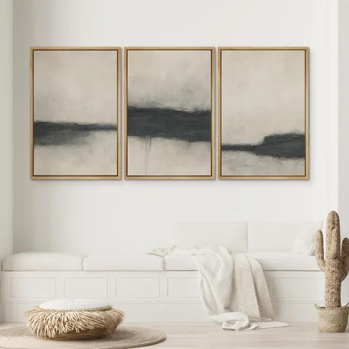 Vista 314 de SIGNWIN Lienzo enmarcado para pared, juego de arte pastel con cadena montañosa, bosque, niebla, naturaleza silvestre, ilustraciones modernas, arte