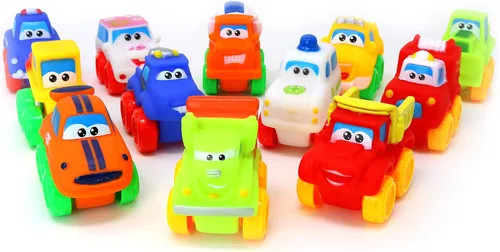 Vista 3 de Big Mo's Toys Baby Cars - Juego de autos de juguete de goma suave, vehículos pequeños para bebés y niños pequeños, 12 piezas