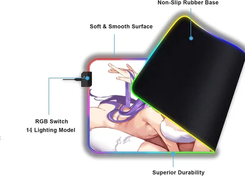 Vista 3 de RGB Anime Girl Sexy Butt Breasts Chest Backlight Large Mouse Pad Gaming LED Gamer Desk Mat Keyboard Mats Mause Pads XXL Pc 35.43 inch x15.74 inch -A7