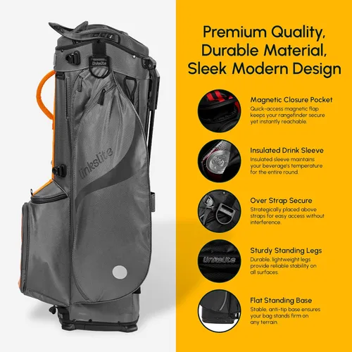 Vista 4 de Bolsa de golf ultraligera impermeable con cubierta para lluvia, longitud completa, 6 bolsillos con acceso magnético y doble correa en X, fácil
