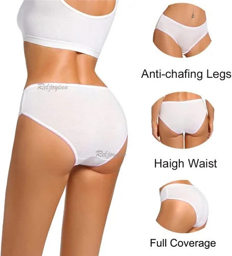 Vista 3 de Ropa interior desechable de 100% algodón para mujer, bragas de cintura media para viajes hospitalarios, ropa interior blanca (paquete de 10)
