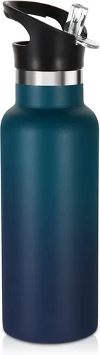 Vista 28 de Volhoply Botella de agua aislada para niños de 17 onzas, botellas de agua de acero inoxidable con tapa con pajilla, botella de agua de metal al