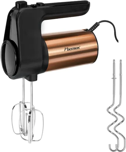 Vista 2 de Bestron AHM1000CO Electric Hand Mixer with 2 Beaters and 2 Dough Hooks, 6 Levels, 400W, Black/Copper, Plastic