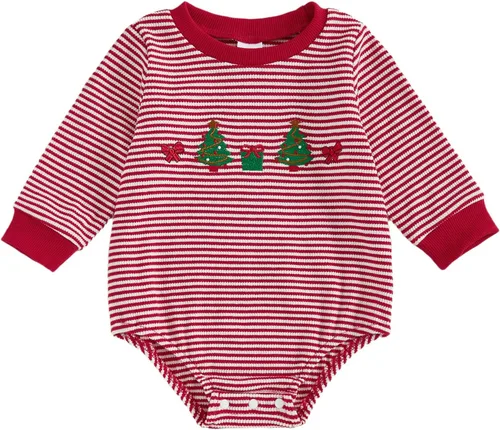 Vista 21 de MERSARIPHY Ropa de Navidad para bebé, sudadera para bebé, niño, niña, mameluco de Papá Noel para bebé, trajes de otoño e invierno Waffle