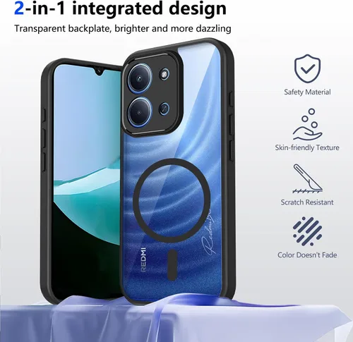 Vista 599 de Funda magnética transparente compatible con Xiaomi 17T, color negro 2 en 1 PC + TPU cubierta de teléfono a prueba de golpes, carcasa protectora