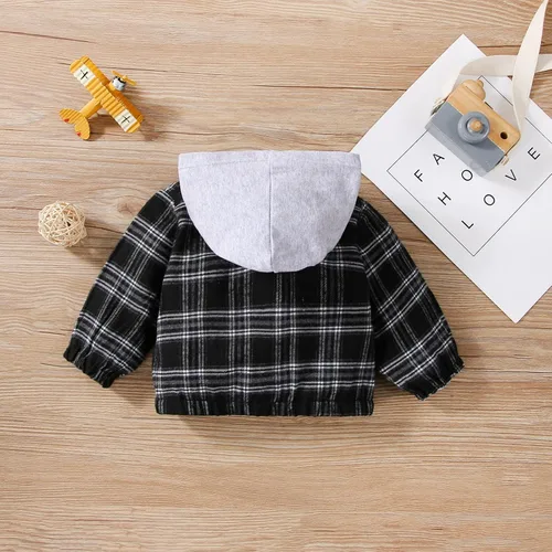 Vista 2 de Sudadera con capucha para niños y niñas, sudadera con capucha de retazos, chaqueta de manga larga, botones y cremallera