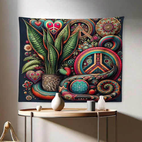 Vista 22 de Ambesonne Tapiz de hongos, atmósfera psicodélica, escena astral estrellada con motivos orientales trippy, decoración de tela para colgar en la pared