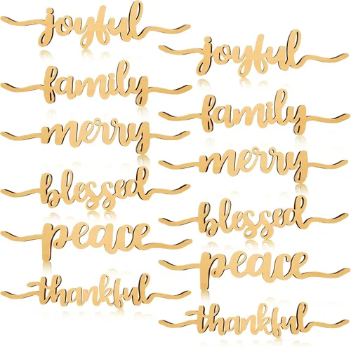Vista 7 de 12 piezas de letras de madera para decoración de mesa de Navidad, letreros de madera rústicos con texto "Thankful Blessed Merry Joyful Peace