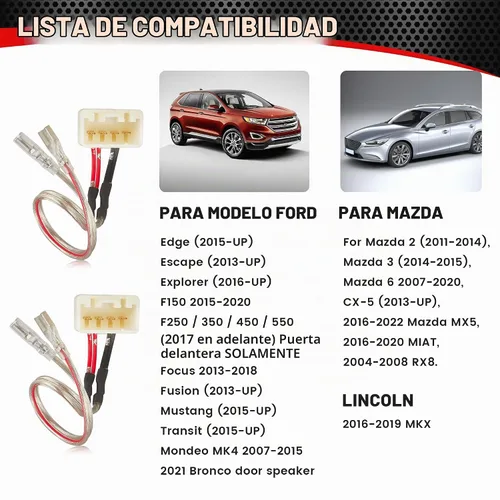 Vista 2 de RED WOLF Conector de arnés de cableado para altavoz de puerta de automóvil para Ford F150 Escape Focus Bronco Mustang Mazda 2 6 CX5 2011-2021
