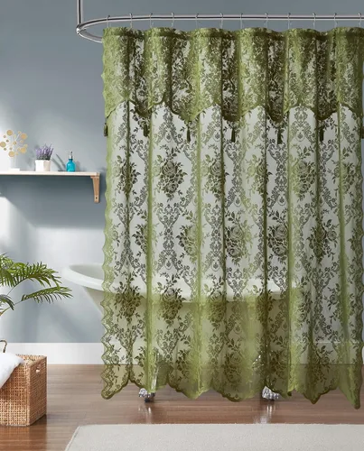 Vista 18 de Warm Home Designs Cortina de ducha negra con cenefa. LA Black 36 Negro