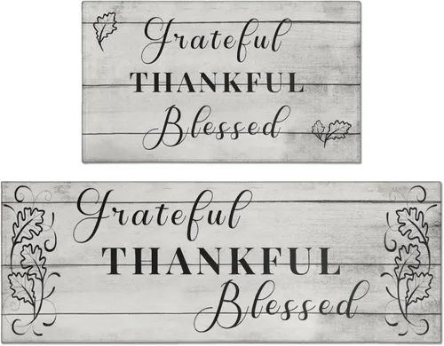 Vista 9 de Grateful Thankful Blessed - Juego de 2 alfombras de cocina antideslizantes beige y alfombrillas acolchadas cómodas para cocina, suelo de cocina