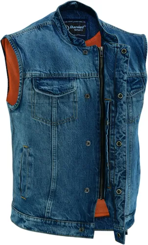 Vista 7 de Daniel Smart Men Denim Vest Scoop Collar Motorcycle Vest for Men with Inside Carry Pockets & Hidden Zipper