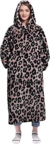 Vista 37 de Waitu - Sudadera tipo manta, para regalar a hombre o mujer, muy cálida y acogedora, gigantesca, con capucha, de gruesa franela, con mangas y un Negro