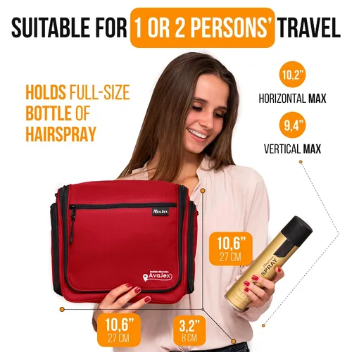 Vista 4 de Bolsa de aseo de viaje para hombres y mujeres - Organizador grande colgante de artículos de tocador - Bolsa de higiene impermeable con gancho
