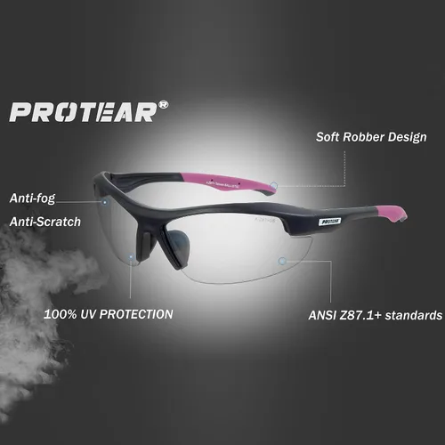 Vista 2 de Anteojos de seguridad transparentes para hombres y mujeres, resistentes a los arañazos, ANSI Z87, 100% protección UV, protección ocular antivaho
