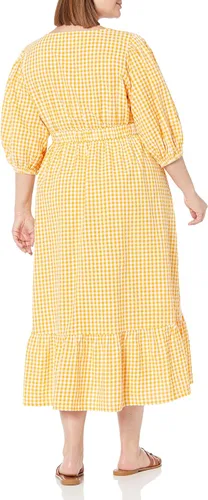 Vista 5 de The Drop Vestido largo Calie con cuello en V y manga abullonada para mujer