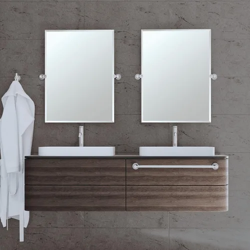 Vista 3 de Gatco 4689SM - Espejo rectangular sin marco de 24 pulgadas, cromado/montado en la pared, biselado sin marco, espejo de tocador de baño con soportes