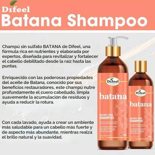 Vista 4 de Difeel Batana Shampoo 12 onzas – Champú fortalecedor sin sulfato para un cabello más grueso, más suave y manejable