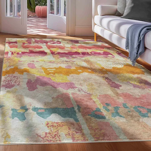 Vista 12 de Well Woven Apollo Abstract Libre - Alfombra plana tejida de pelo bajo, 5 x 7 pulgadas, multicolor abstracto, resistente a las manchas, fácil de A.