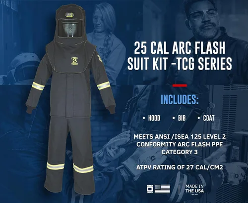Vista 2 de Oberon Arc Flash Suit Kit - 25CAL - Includes Hood, Coat and Bib - TCG SERIES