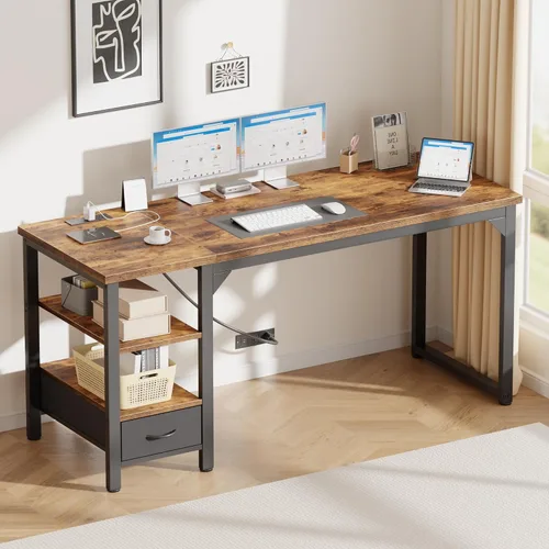 Vista 40 de Mericonia Escritorio de computadora, escritorio de juegos para espacios pequeños, mesa moderna de estilo simple para oficina en casa, mesa de Negro