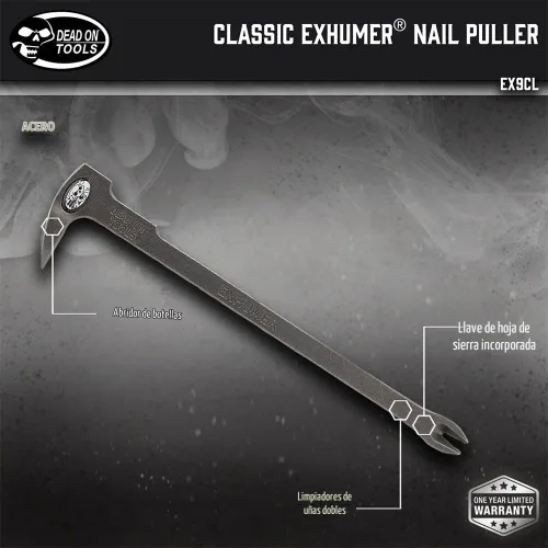 Vista 2 de Dead On Tools EX9CL - Extractor de uñas Exhumer de 10-5/8 pulgadas, color plateado