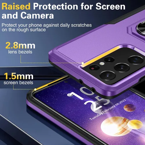 Vista 4 de Oterkin Funda para S21 Ultra 5G, Samsung Galaxy S21 Ultra con [2 protectores de lente de 9H] [Soporte de anillo ajustable] Funda resistente a prueba