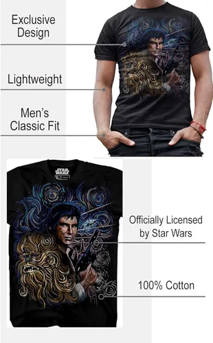 Vista 2 de Starry Night Chewbacca Han Solo Van Gogh Adult Men's Graphic T-Shirt