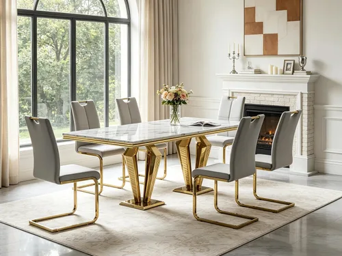 Vista 67 de 5 Piece Black Marble Dining Table Set for 4, Modern Faux Marble Kitchen Dining Room Tables with 4 Leather Chairs Set, 68.11" Luxury Rectangular