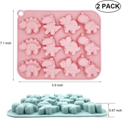 Vista 2 de Paquete de 2 moldes de silicona de dinosaurio con 12 cavidades 3D con temática de dinosaurios para hornear, herramienta de horneado para pastel
