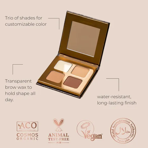 Vista 4 de INIKA Paleta de cejas orgánica. Color de cejas personalizado y cera para esculpir, rellenar y fijar cejas con resultados duraderos. Ingredientes