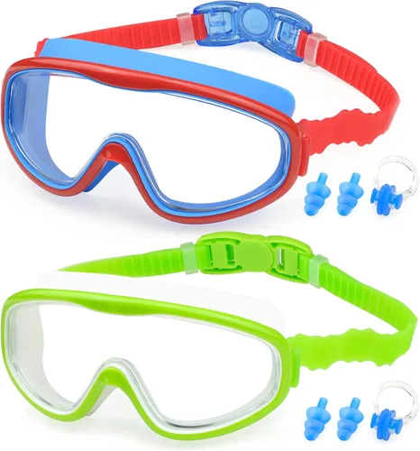 Vista 17 de KAILIMENG Gafas de natación para niños, paquete de 2 gafas de natación para edades de 3 a 15 años, antivaho y anti-rayos UV Cear de visión amplia