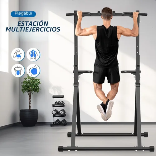 Vista 7 de Estación de dominadas Barra de dominadas para equipo de gimnasio en casa Estación de fondos Torre de potencia Entrenamiento de fuerza Equipo