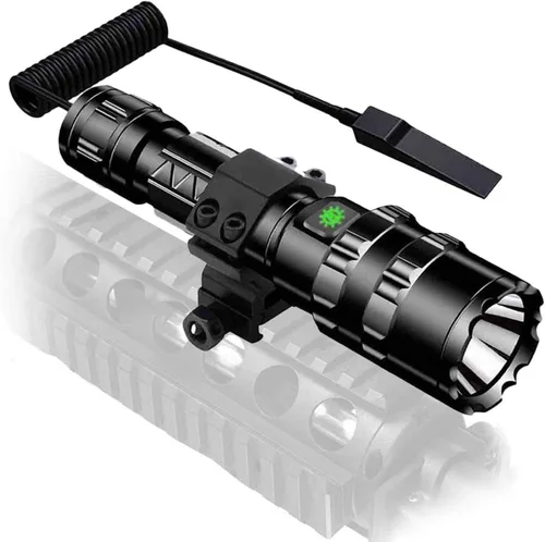 Vista 2 de Linterna táctica con montaje de rieles Picatinny e interruptor de presión, 5 modos súper brillante USB recargable linterna impermeable linterna