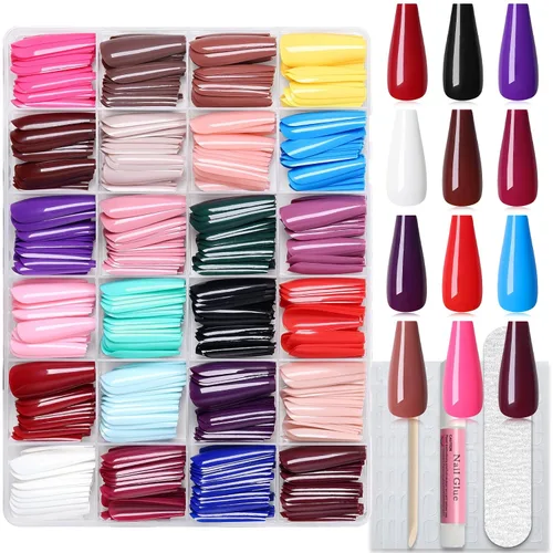 Vista 10 de 576 uñas postizas medianas a presión, 24 colores, uñas postizas
