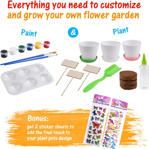 Vista 2 de Beinhome Juego de jardinería para niños, kit de jardinería de flores y pintura, kit de herramientas de jardinería para niños, el mejor regalo