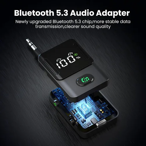 Vista 7 de Receptor transmisor Bluetooth para avión, televisores, 2 en 1, adaptador inalámbrico Bluetooth 5.3 compatible con 2 auriculares, teléfonos