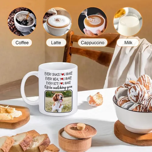 Vista 6 de Taza de café personalizada con nombre de foto de mascota, 11 onzas, regalos personalizados de cumpleaños de Navidad para amantes de los perros, taza