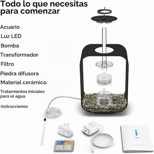 Vista 3 de biOrb Life 15 - Acuario acrílico de 4 galones con luces LED blancas, tanque compacto moderno para mesa o escritorio, negro