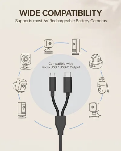 Vista 4 de Panel solar de 6 W para cámaras de seguridad - Cargador de batería solar con micro USB y USB-C, impermeable IP67 con montaje ajustable de 360° 3-NO