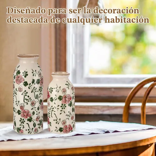 Vista 6 de 2 piezas de jarrones pequeños de cerámica, jarrones rústicos de granja, jarrones boho, decoración del hogar para tu cocina, dormitorio, oficina