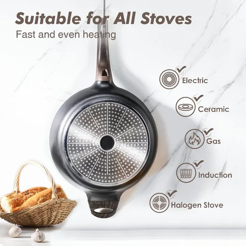 Vista 6 de SENSARTE Sartén antiadherente con tapa, sartén de 12 pulgadas, sartén antiadherente de 5 cuartos con tapa, sartén de inducción, sartén saludable