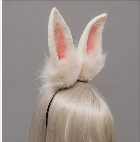 Vista 7 de Faylay Diadema artificial de conejo de peluche con diadema de conejo