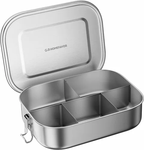 Vista 7 de G.a HOMEFAVOR - Lonchera Bento de acero inoxidable, 3 compartimentos, 40.6 fl oz/40 onzas