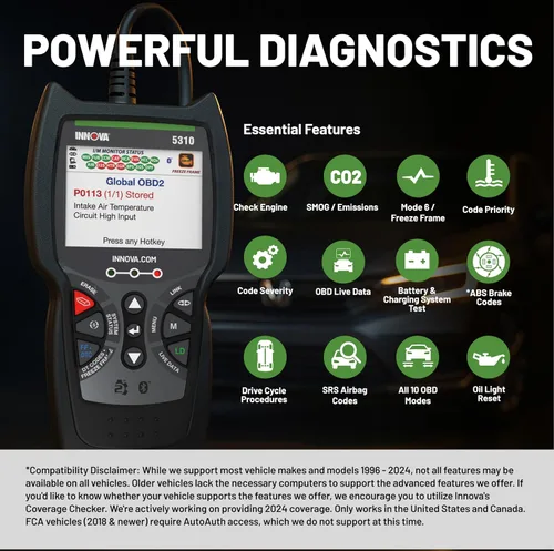 Vista 7 de INNOVA 5310 Escáner OBD2 – Lector de códigos ABS & SRS, herramienta de diagnóstico de luz de motor con prueba de batería, reinicio de aceite, datos
