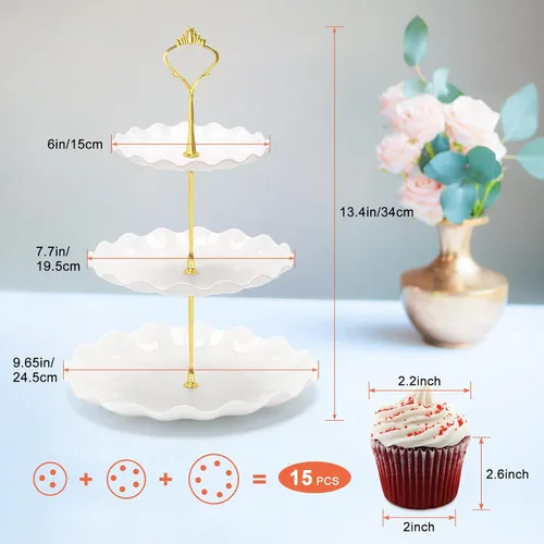 Vista 3 de Coitak Soportes de plástico para cupcakes, soporte para cupcakes de 3 niveles, bandeja de torre de postre para fiesta de té, cumpleaños y boda