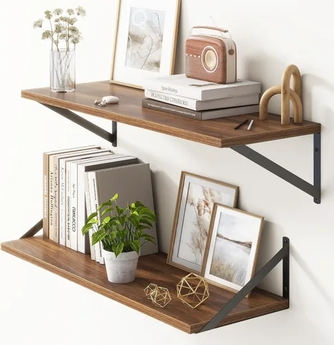 Vista 9 de Fun Memories - Estantes flotantes de 10 pulgadas de profundidad, estante flotante negro de 16 pulgadas de largo, juego de 2 estantes de pared de 16