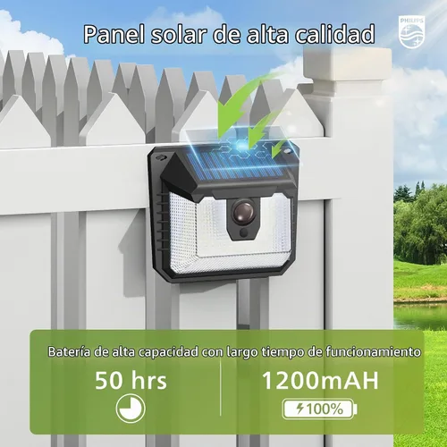 Vista 7 de Philips Luces solares con sensor de movimiento para exteriores, 120 luces LED de seguridad alimentadas por energía solar, 3 modos de iluminación