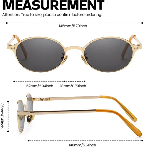 Vista 4 de Lentes de sol ovalados de moda para mujer, marco dorado pequeño, diseño de moda, con protección UV400