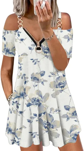 Vista 3 de SNKSDGM Vestido corto de playa con cuello en V sin mangas con cremallera tirantes delgados para verano casual acampanado con vuelo para playa Negro